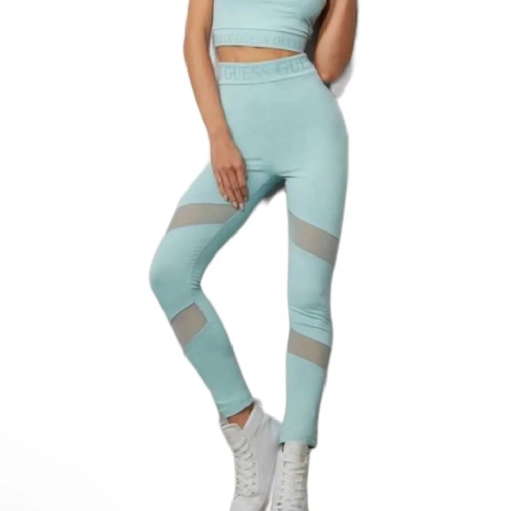 NWT Guess Addy Active Bottom Light Blue High Rise Leggings with Mesh Size Medium